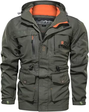 Men's Military Style Jacket Utility Hooded Lightweight Mid-Long Bomber Work Jackets Casual Outwear with Multi Pockets