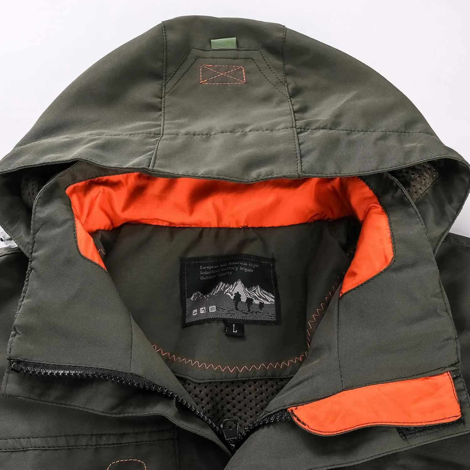 Men's Military Style Jacket Utility Hooded Lightweight Mid-Long Bomber Work Jackets Casual Outwear with Multi Pockets