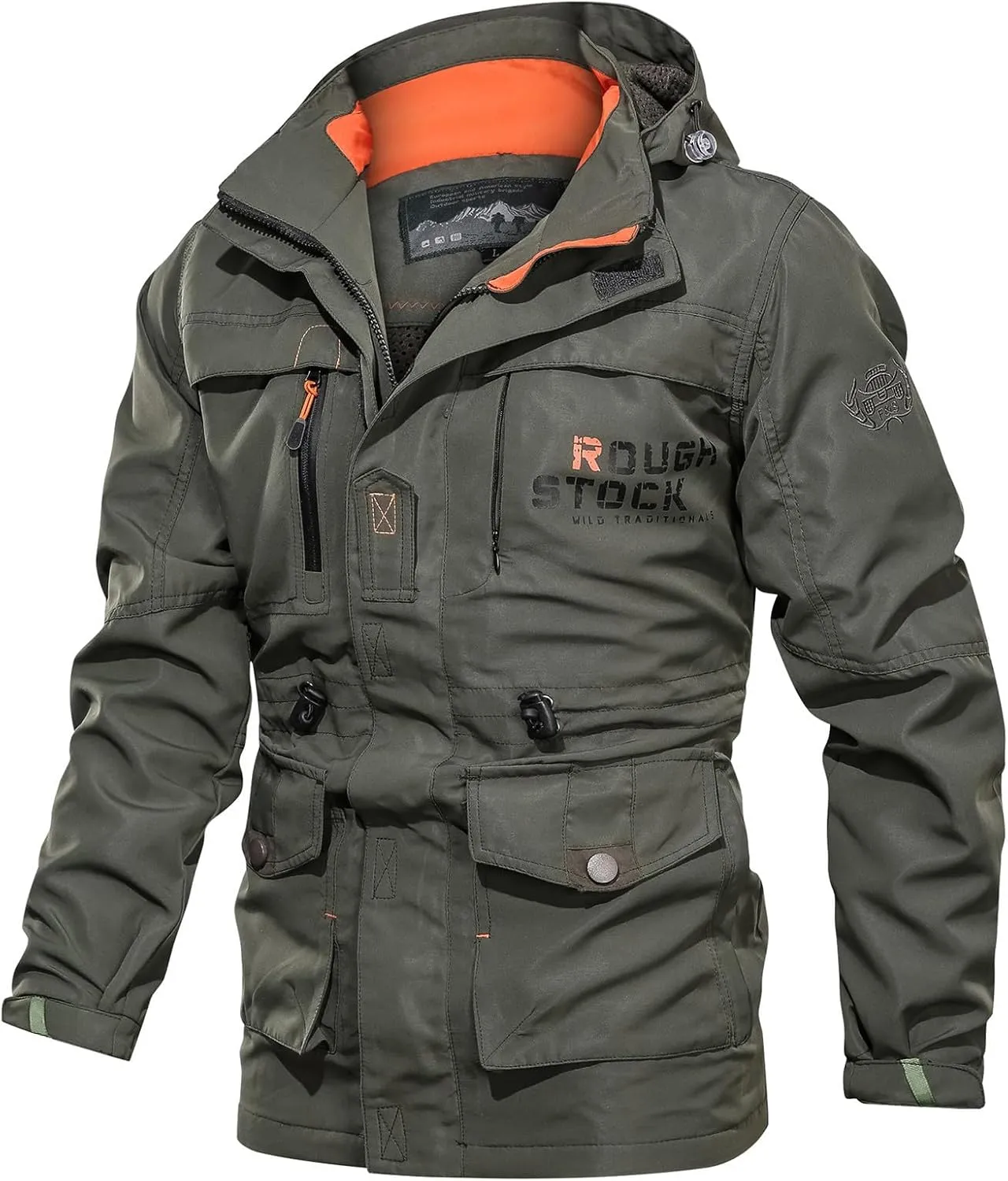 Men's Military Style Jacket Utility Hooded Lightweight Mid-Long Bomber Work Jackets Casual Outwear with Multi Pockets