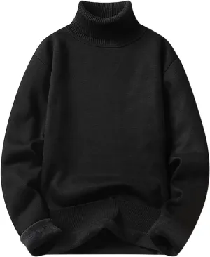 Men's Mock Turtleneck Long Sleeve Solid Color Pullover Knitted Heavyweight Thermal Knitwear Fall Fashion Sweater
