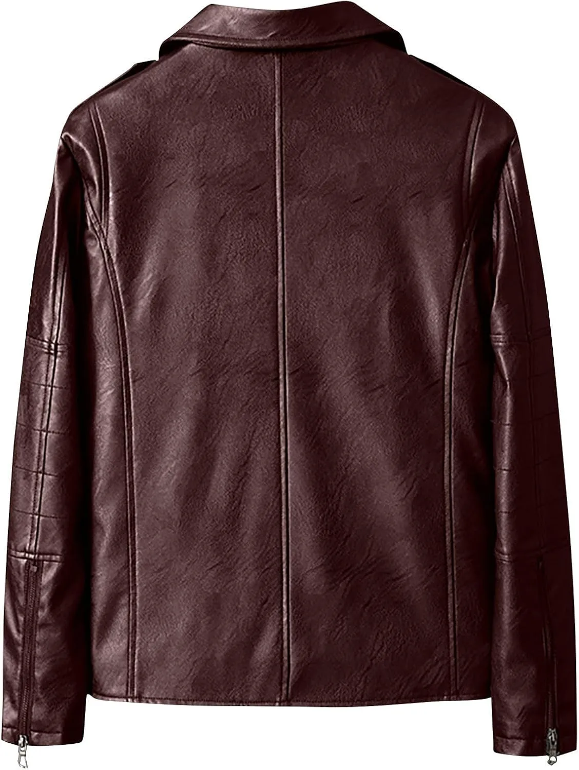 Men's Motorcycle Biker Riding Black Leather Jacket Asymmetric Zip Notch Lapel Collar Coat Lightweight Casual Jackets
