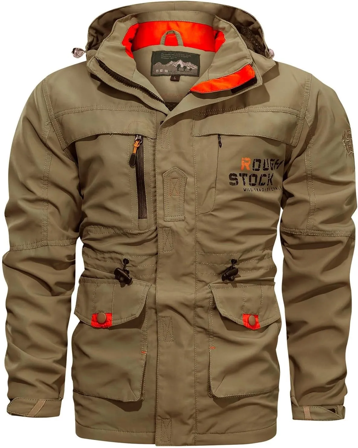 Men's Outdoor Military Jacket Utility Mid-Long Hooded Lightweight Windbreaker Work Jackets Outwear with Multi Pockets