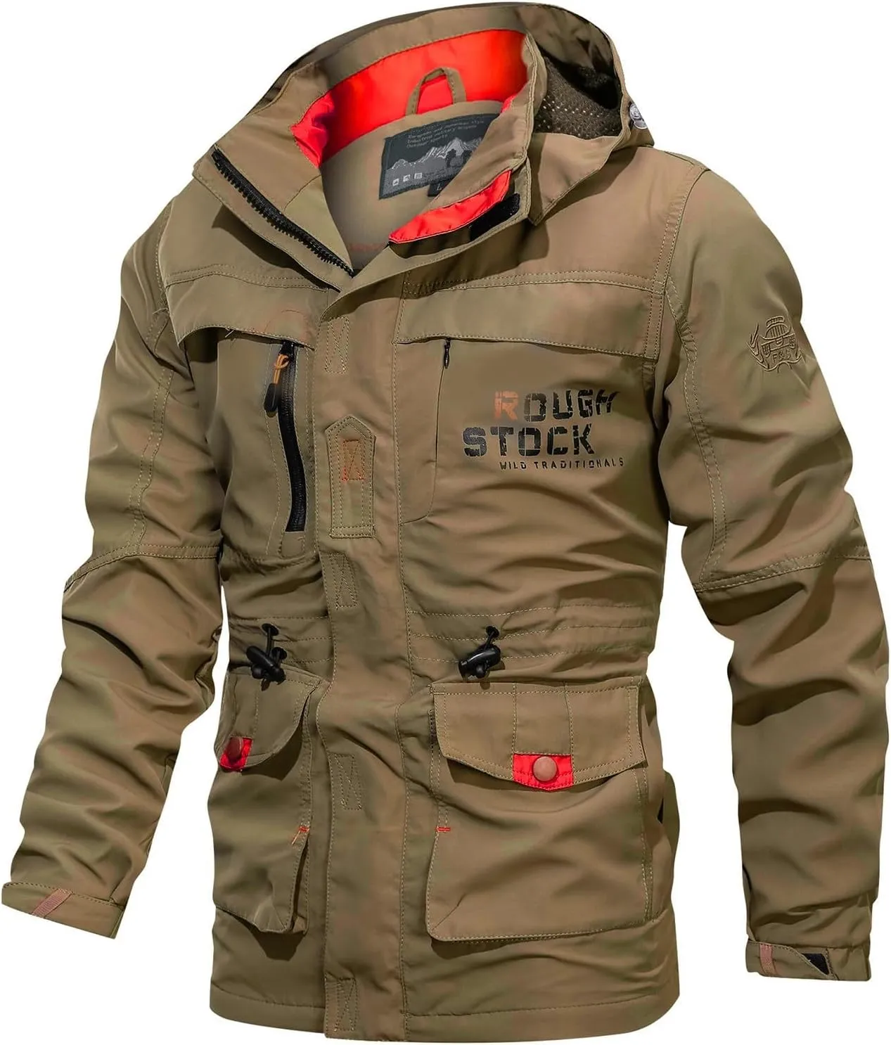 Men's Outdoor Military Jacket Utility Mid-Long Hooded Lightweight Windbreaker Work Jackets Outwear with Multi Pockets