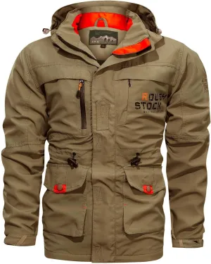 Men's Outdoor Military Jacket Utility Mid-Long Hooded Lightweight Windbreaker Work Jackets Outwear with Multi Pockets