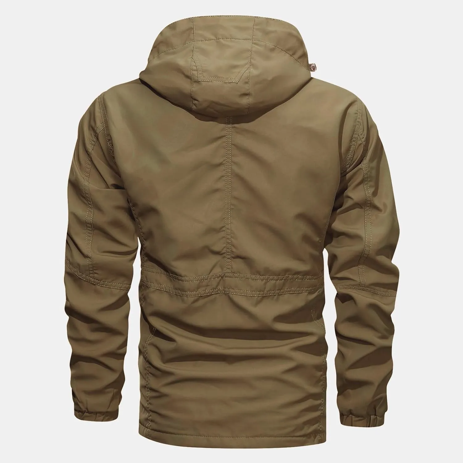 Men's Outdoor Military Jacket Utility Mid-Long Hooded Lightweight Windbreaker Work Jackets Outwear with Multi Pockets