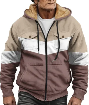 Men's Oversized Jackets Full Zip Thicken Fleece Sherpa Lined Winter Hooded Work Utility Jacket Warm Coat with Pockets