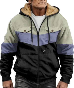Men's Oversized Jackets Full Zip Thicken Fleece Sherpa Lined Winter Hooded Work Utility Jacket Warm Coat with Pockets
