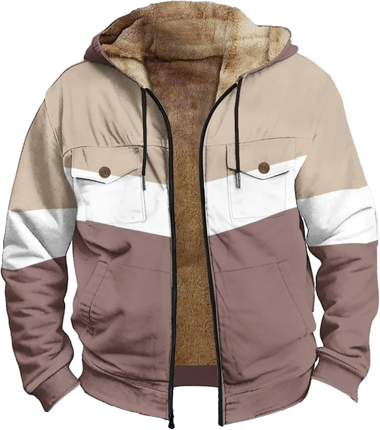 Men's Oversized Jackets Full Zip Thicken Fleece Sherpa Lined Winter Hooded Work Utility Jacket Warm Coat with Pockets