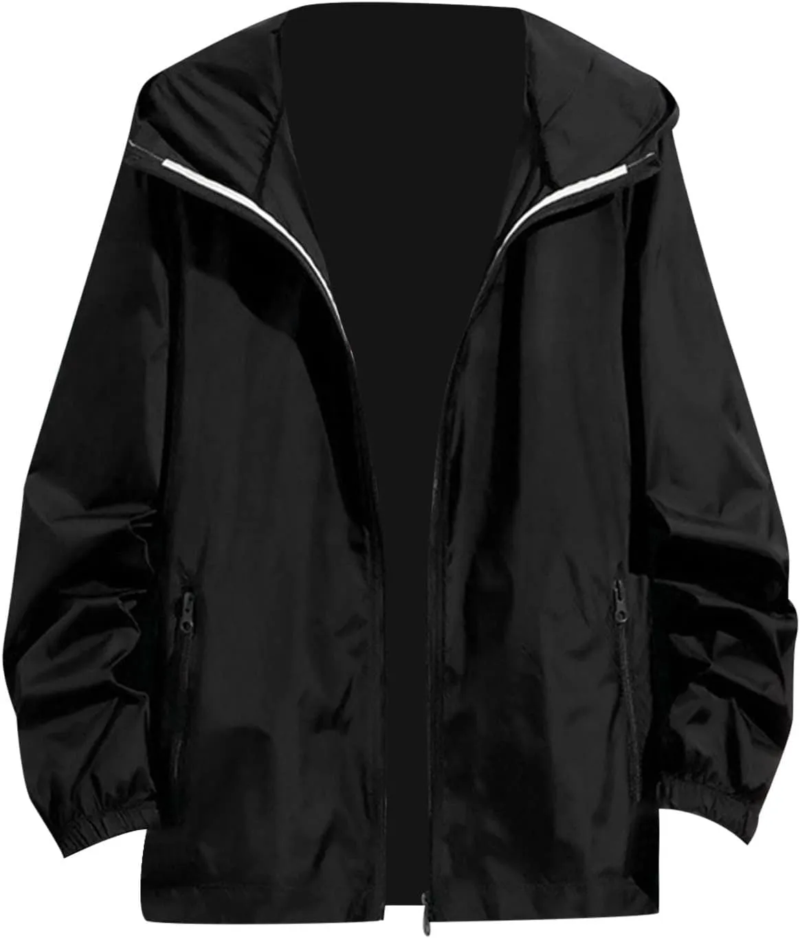 Men's Oversized Zip Up Raincoats Lightweight Waterproof Thin Outdoor Hiking Jackets with Hood Soft Shell Windbreaker