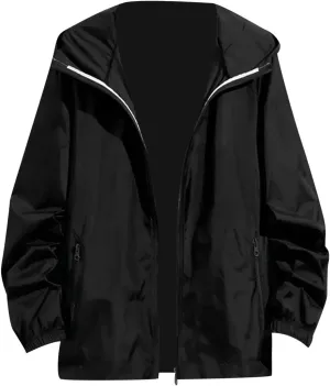 Men's Oversized Zip Up Raincoats Lightweight Waterproof Thin Outdoor Hiking Jackets with Hood Soft Shell Windbreaker