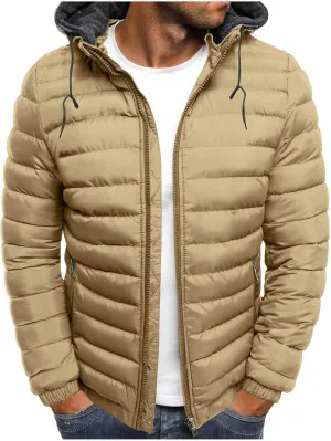 Men's Packable Puffer Jacket Waterproof Hooded Down Coats Quilted Warm Winter Jackets with Zipper Pockets