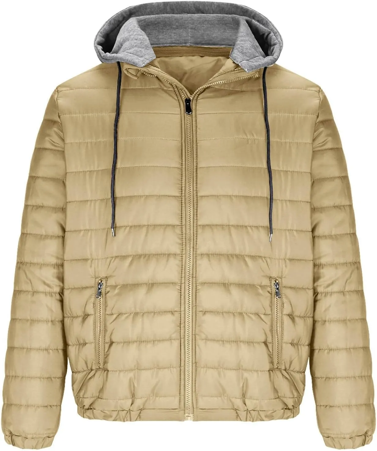 Men's Packable Puffer Jacket Waterproof Hooded Down Coats Quilted Warm Winter Jackets with Zipper Pockets