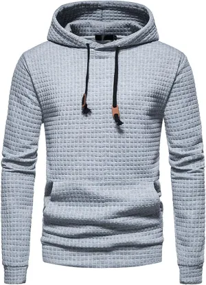 Mens Plaid Hoodies with Pocket Drawstring Relaxed Fit Workout Hooded Tops Fall and Winter Stylish Casual Sweatshirts