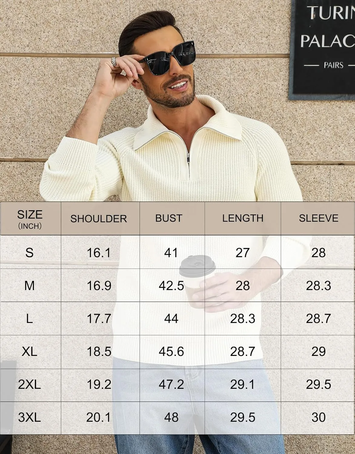 Men's Quarter-Zip Pullover Sweater Slim Fit Lightweight Sweaters Cable Knit Casual Polo Sweater Long Sleeve Sweaters