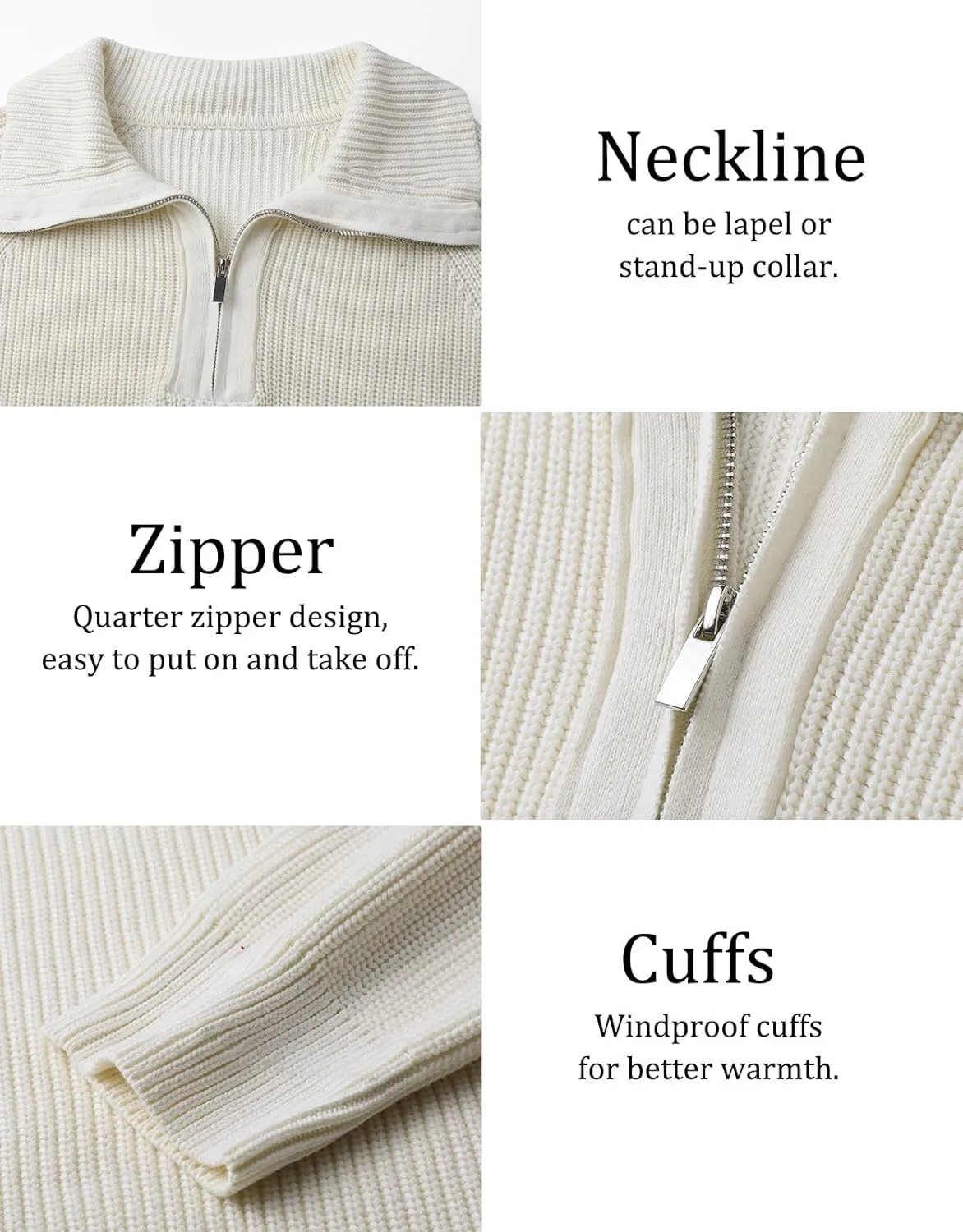 Men's Quarter-Zip Pullover Sweater Slim Fit Lightweight Sweaters Cable Knit Casual Polo Sweater Long Sleeve Sweaters