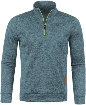 Men's Quarter Zip Thermal Fleece Lined Sweater,Winter Lightweight Soft Pullover Outdoor Athletic Lapel Sweatshirt