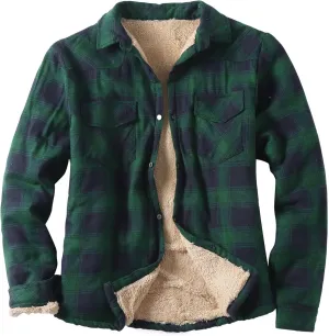 Mens Sherpa Fleece Lined Plaid Hooded Jackets Lapel Button Down Long Sleeve Coat Casual Outwear Thicken Warm Tops