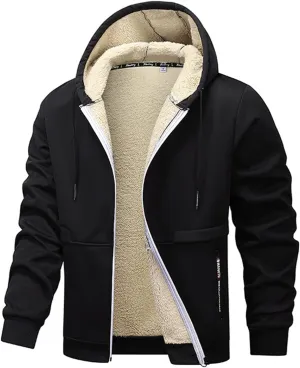 Men's Sherpa Hoodies Jacket Zip Up Fleece Lined Sweatshirt Winter Warm Jackets Hooded Casual Work Tops with Pocket
