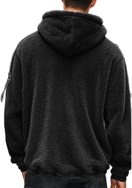 Men's Sherpa-Lined Athletic Hoodie Zip-Up Fleece Jacket Warm Sports Coat with Pockets