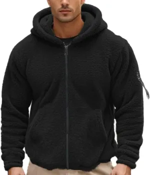 Men's Sherpa-Lined Athletic Hoodie Zip-Up Fleece Jacket Warm Sports Coat with Pockets