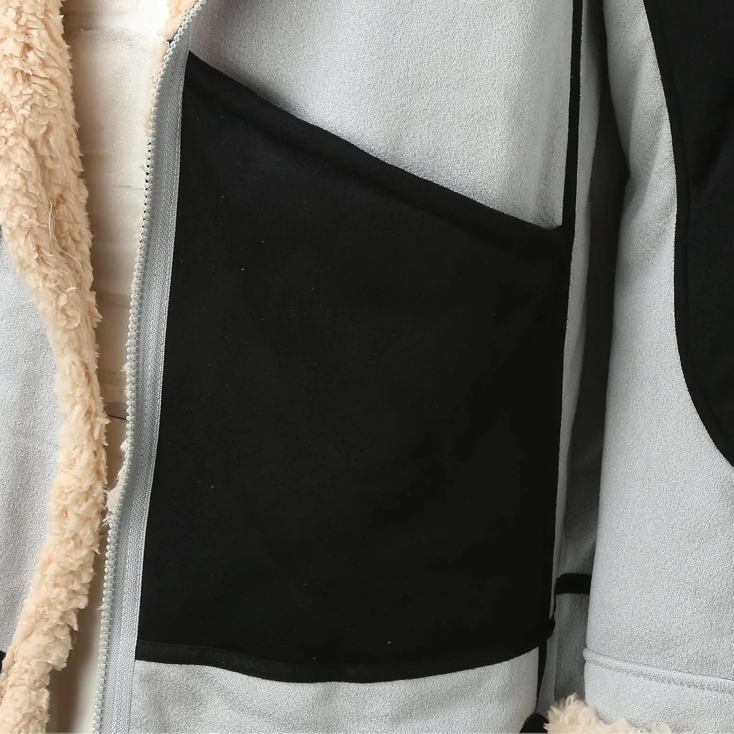 Mens Sherpa Lined Leather Jacket Color Block Suede Sherpa Shearling Faux Fur Leather Coat Winter Coats