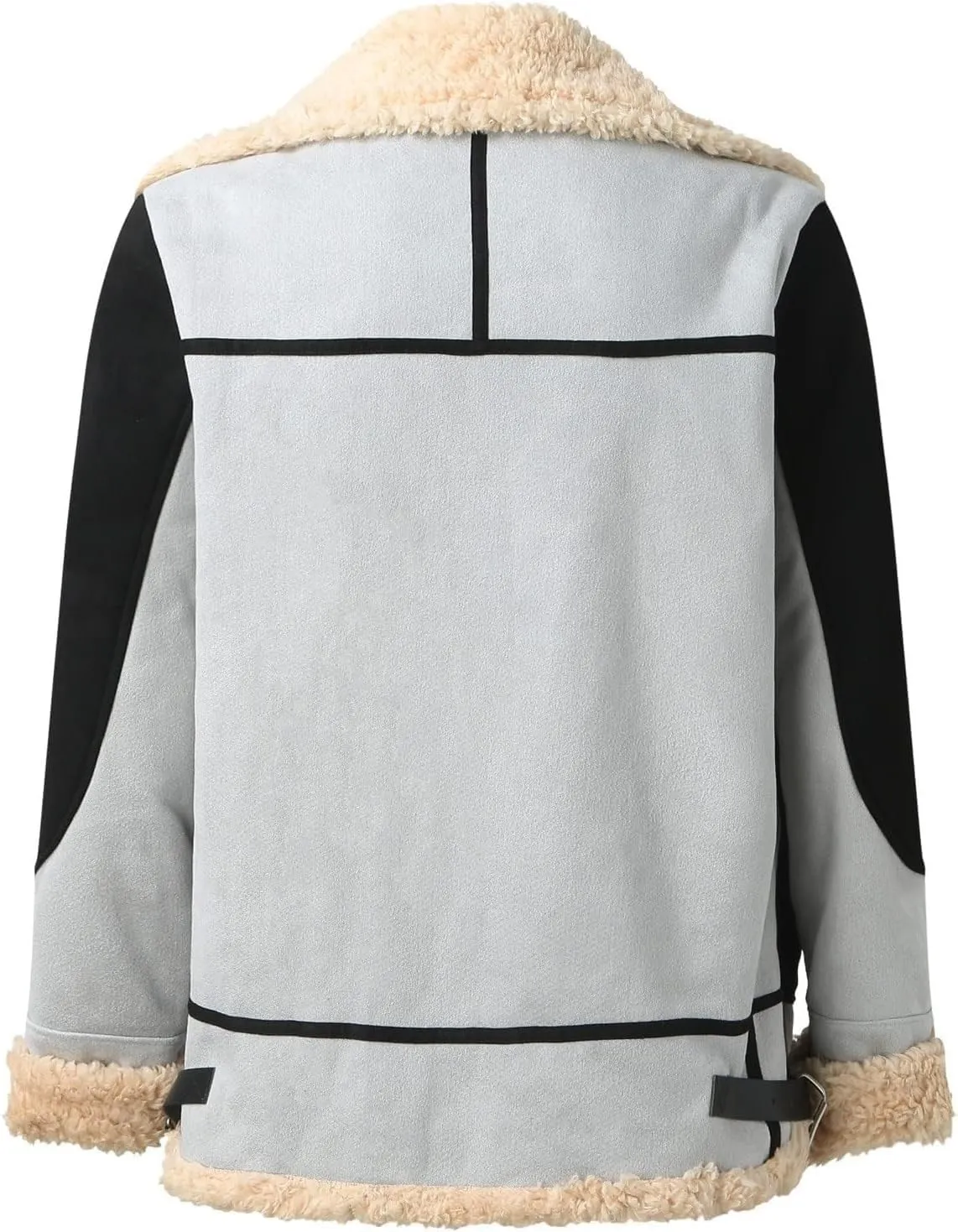 Mens Sherpa Lined Leather Jacket Color Block Suede Sherpa Shearling Faux Fur Leather Coat Winter Coats