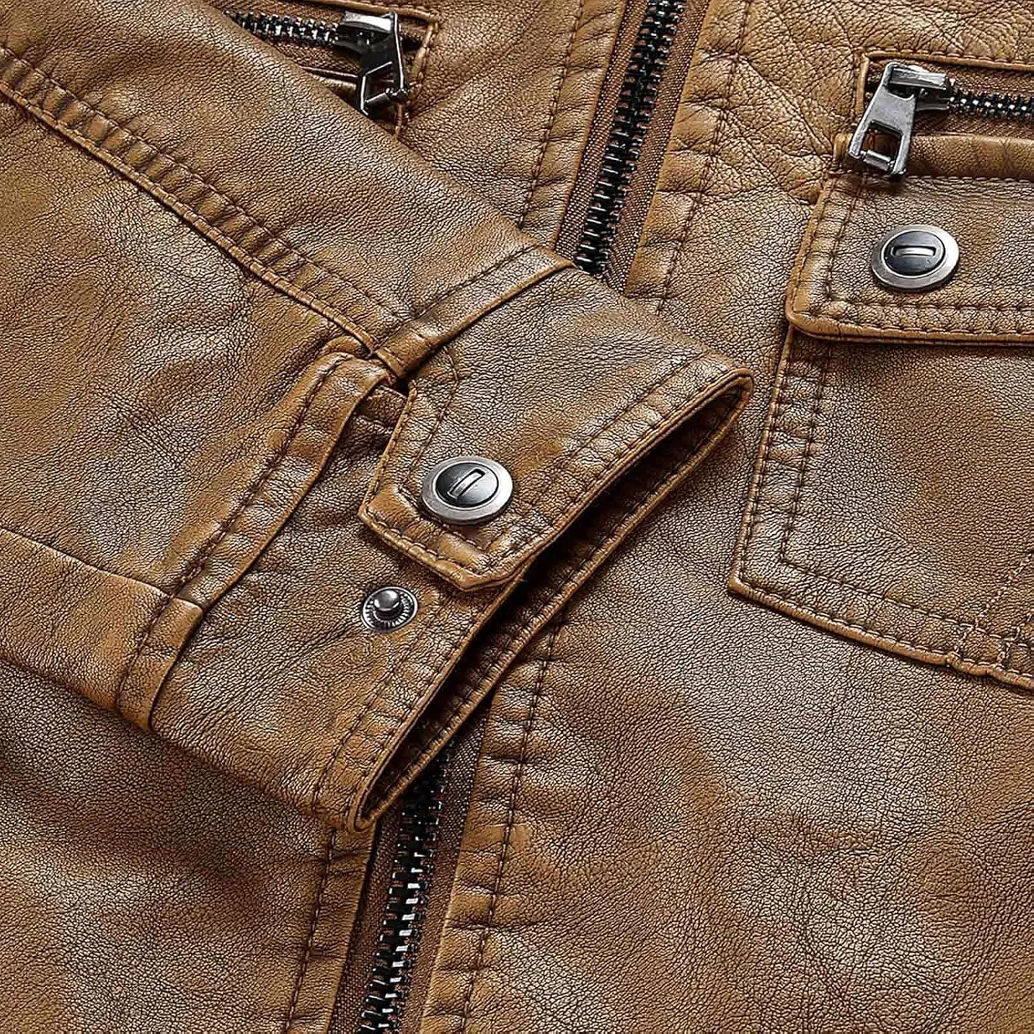 Mens Slim Fit Black Leather Jacket PU Leather Motorcycle Jacket Faux Leather Biker Jacket with Multi-Pockets
