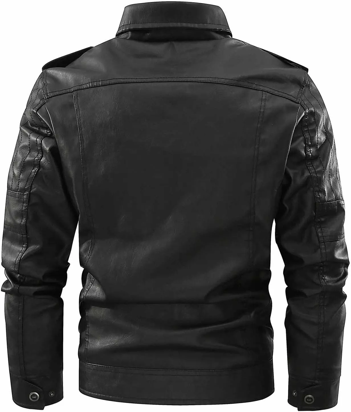 Mens Slim Fit Black Leather Jacket PU Leather Motorcycle Jacket Faux Leather Biker Jacket with Multi-Pockets