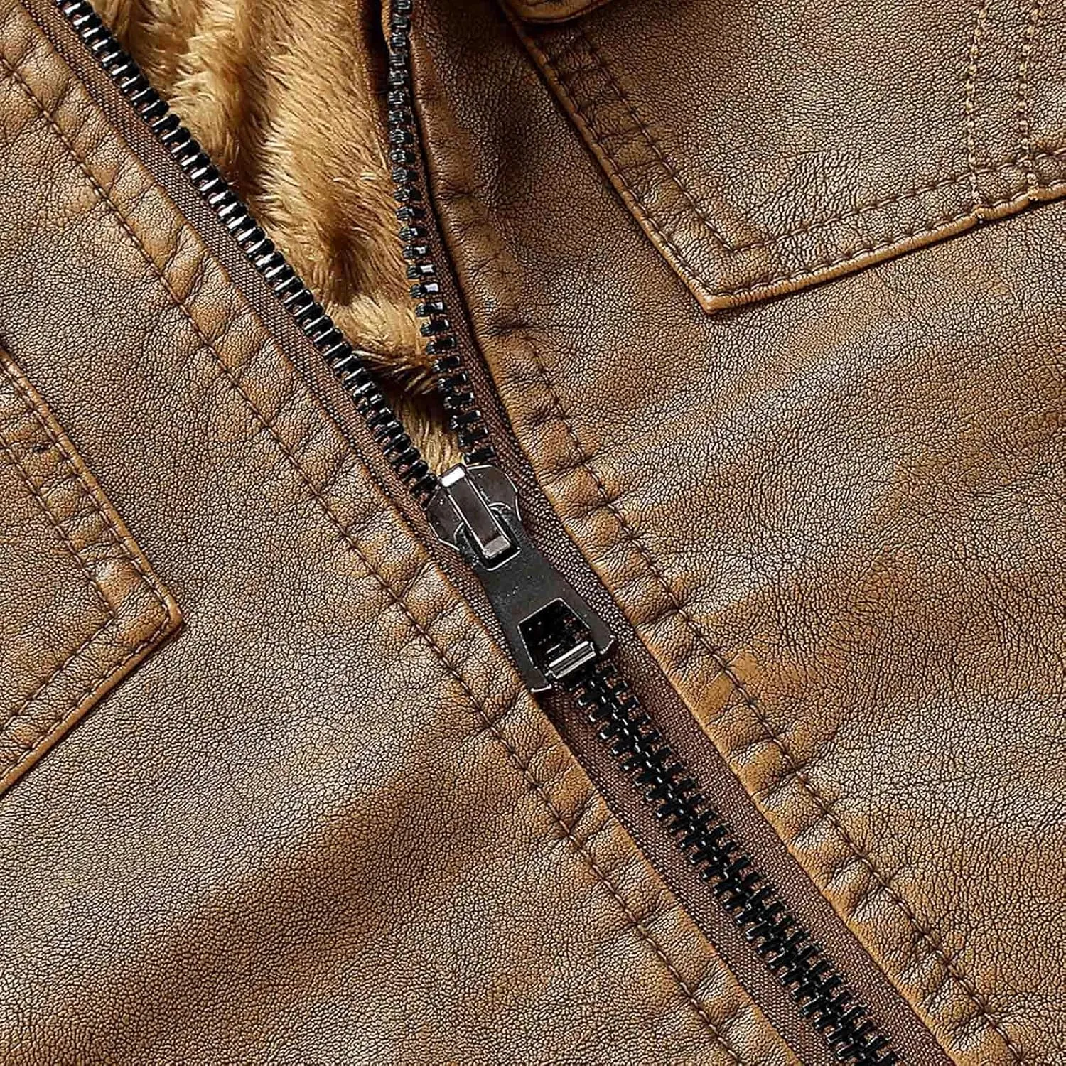 Mens Slim Fit Black Leather Jacket PU Leather Motorcycle Jacket Faux Leather Biker Jacket with Multi-Pockets