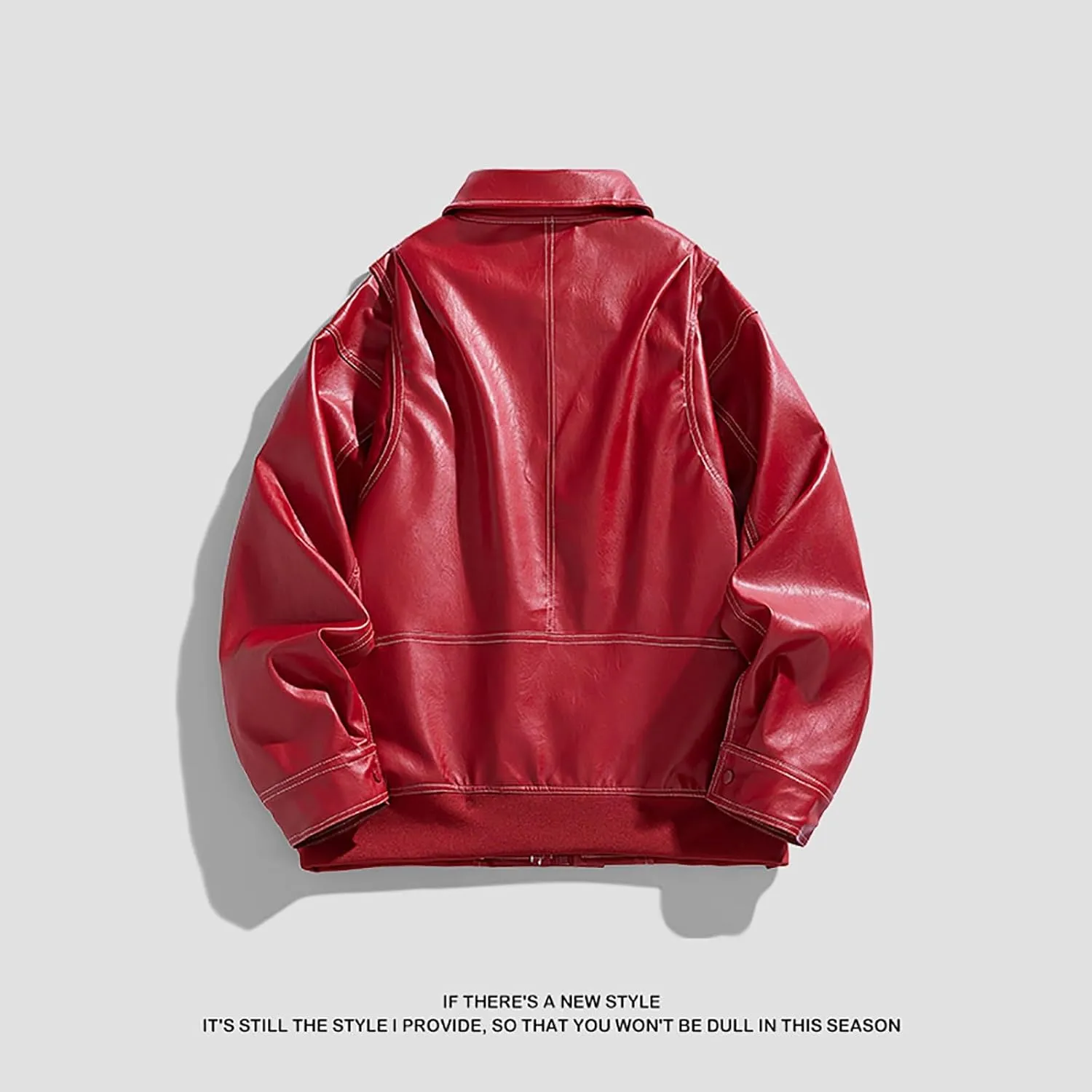 Men's Solid Color Long Sleeve PU Leather Jacket Casual Stand Collar Pu Faux Zip-Up Motorcycle Biker Bomber Jackets