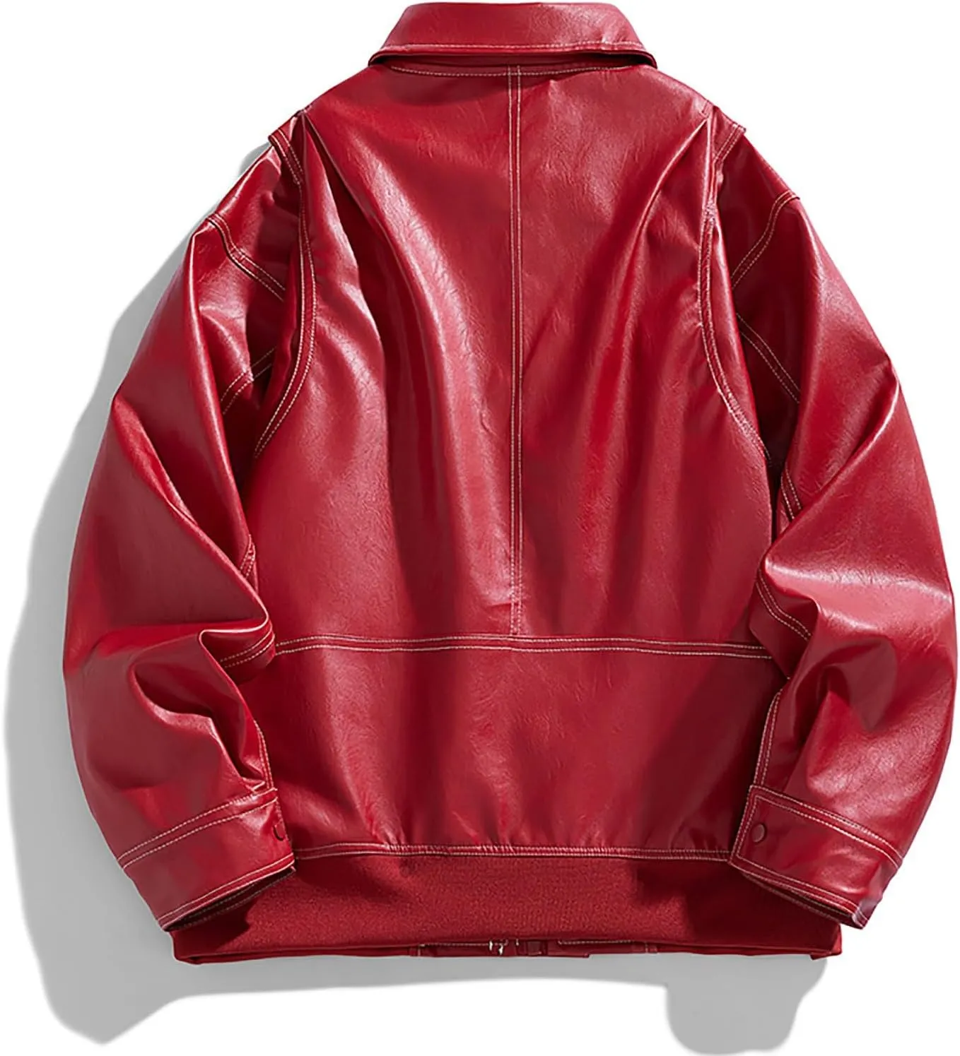 Men's Solid Color Long Sleeve PU Leather Jacket Casual Stand Collar Pu Faux Zip-Up Motorcycle Biker Bomber Jackets