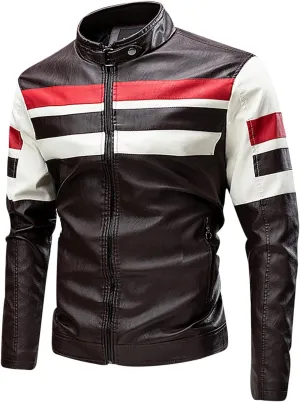 Men's Stand Collar Fleece Lined Bomber Faux Leather Jacket Motorcycle Leather Sherpa Jackets Casual Winter Warm Coat
