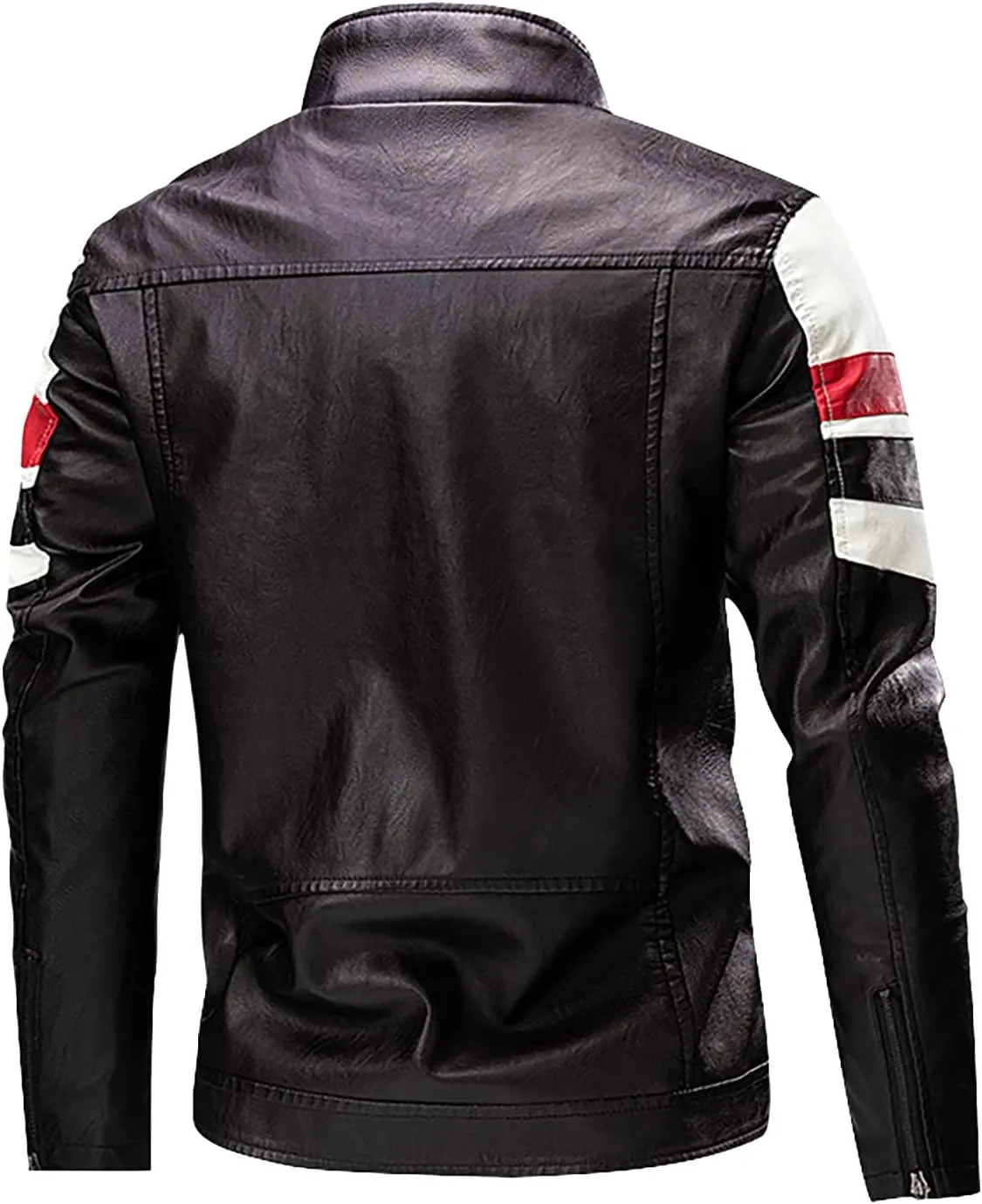 Men's Stand Collar Fleece Lined Bomber Faux Leather Jacket Motorcycle Leather Sherpa Jackets Casual Winter Warm Coat