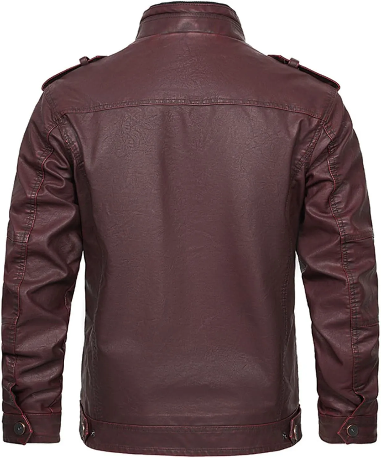 Men's Stand Collar Leather Jacket Motorcycle Lightweight Faux Leather Outwear Long Sleeve Fall Winter Vintage Coats