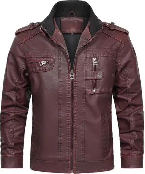 Men's Stand Collar Leather Jacket Motorcycle Lightweight Faux Leather Outwear Long Sleeve Fall Winter Vintage Coats