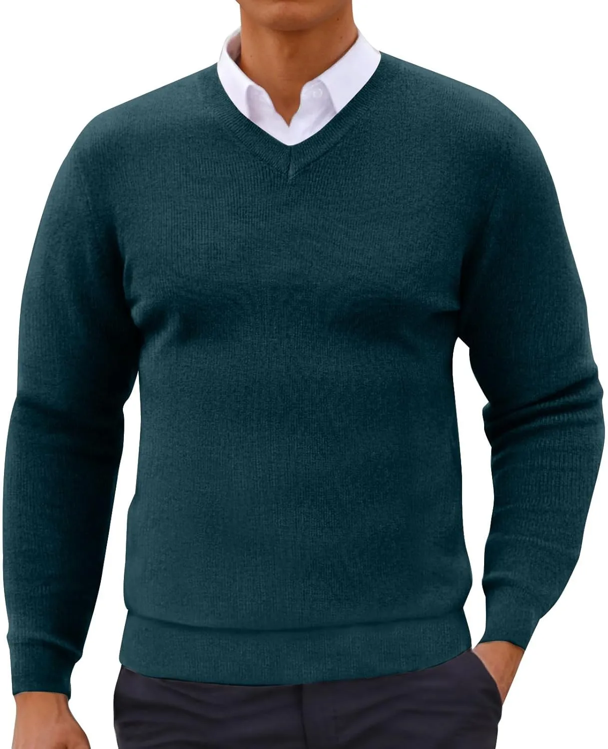 Men's V Neck Pullover Sweater Long Sleeve Casual Slim Fit Cotton Dress Sweaters Lightweight Knitted Warm Sweaters