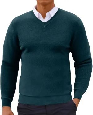 Men's V Neck Pullover Sweater Long Sleeve Casual Slim Fit Cotton Dress Sweaters Lightweight Knitted Warm Sweaters
