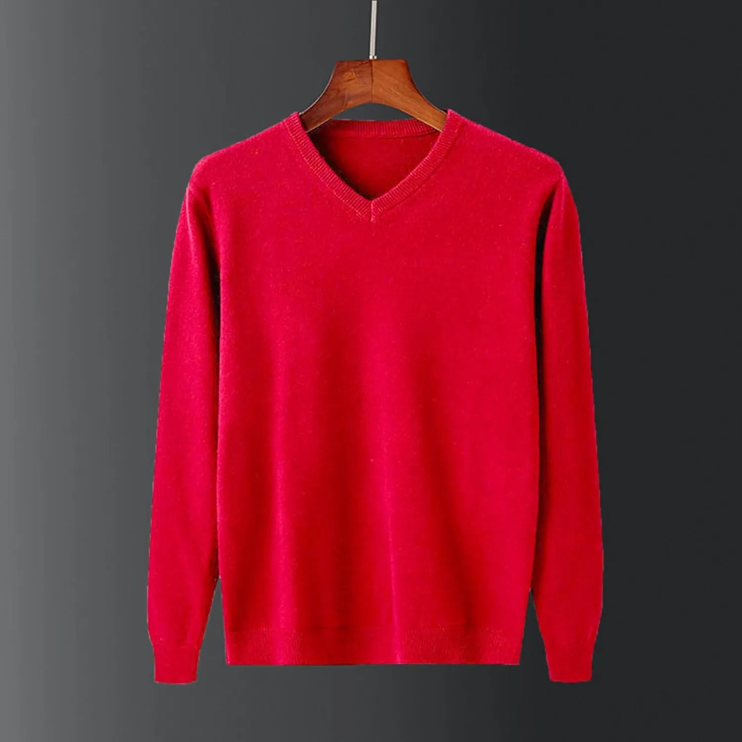 Men's V Neck Sweater Solid Color Long Sleeve Pullover Slim Fit Knitted Tops Lightweight Casual Fall Fashion Sweater