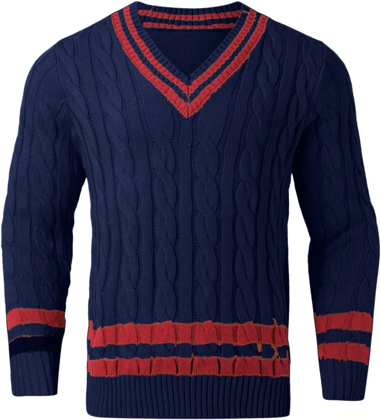 Men's V Neck Sweater Solid Color Long Sleeve Pullover Slim Fit Knitted Tops Lightweight Casual Fall Fashion Sweater