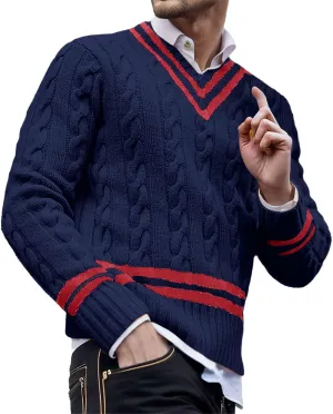 Men's V Neck Sweater Solid Color Long Sleeve Pullover Slim Fit Knitted Tops Lightweight Casual Fall Fashion Sweater