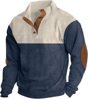 Mens Valentine's pant Corduroy Sweatshirt Henley Pullover Long Sleeve Vintage Stand Collar Button Up Sweaters Tops