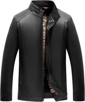 Mens Vintage Leather Long Sleeve Jacket Coat Stand Collar Club Coat Fashion Men's Leather Jackets Casual TopsWinter