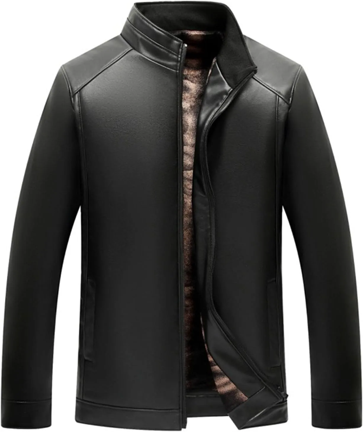 Mens Vintage Leather Long Sleeve Jacket Coat Stand Collar Club Coat Fashion Men's Leather Jackets Casual TopsWinter
