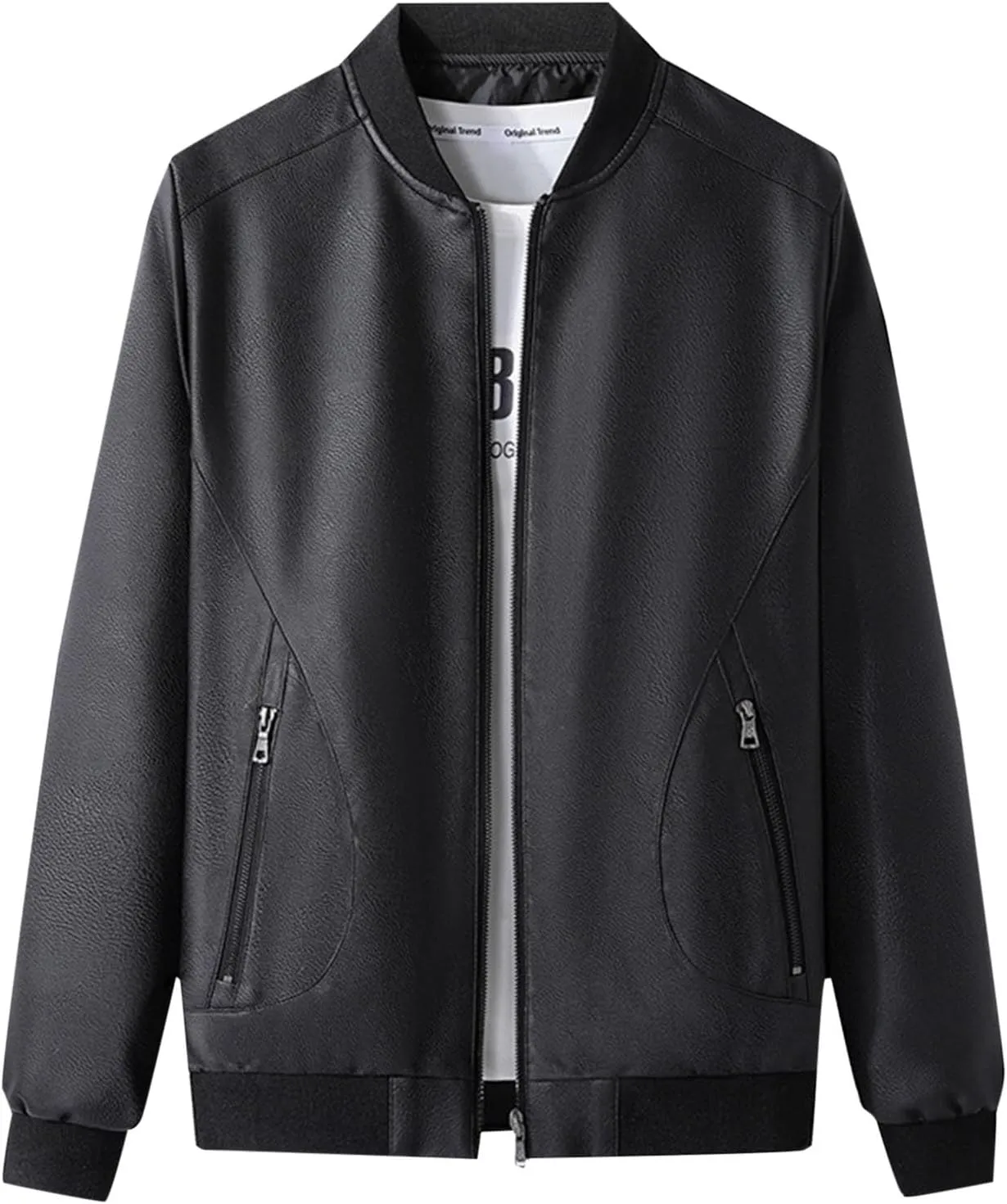 Mens Vintage Leather Long Sleeve Jacket Coat Stand Collar Club Coat Fashion Men's Leather Jackets Casual TopsWinter