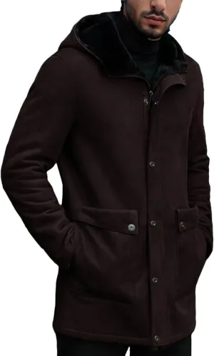 Men's Vintage Sherpa-Lined Trench Coat Faux Suede Retro Outdoor Leather Overcoat