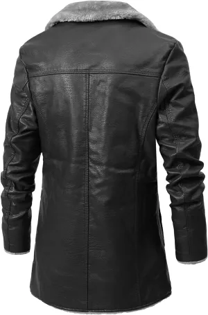 Mens Winter Coat Winter Coat Lapel Collar Long Sleeve Padded Leather Jacket Vintage Thicken Coat Sheepskin Jacket