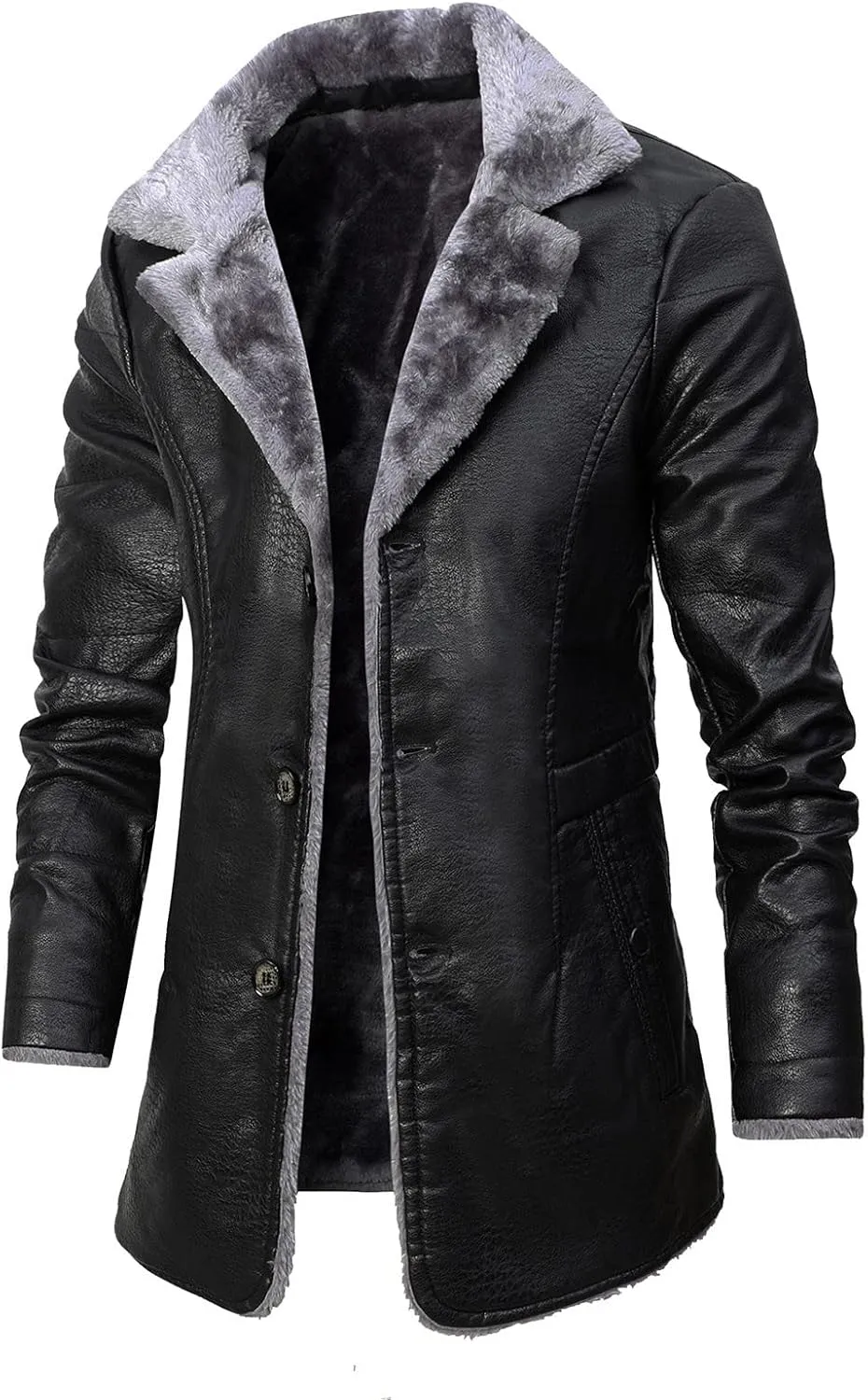 Mens Winter Coat Winter Coat Lapel Collar Long Sleeve Padded Leather Jacket Vintage Thicken Coat Sheepskin Jacket