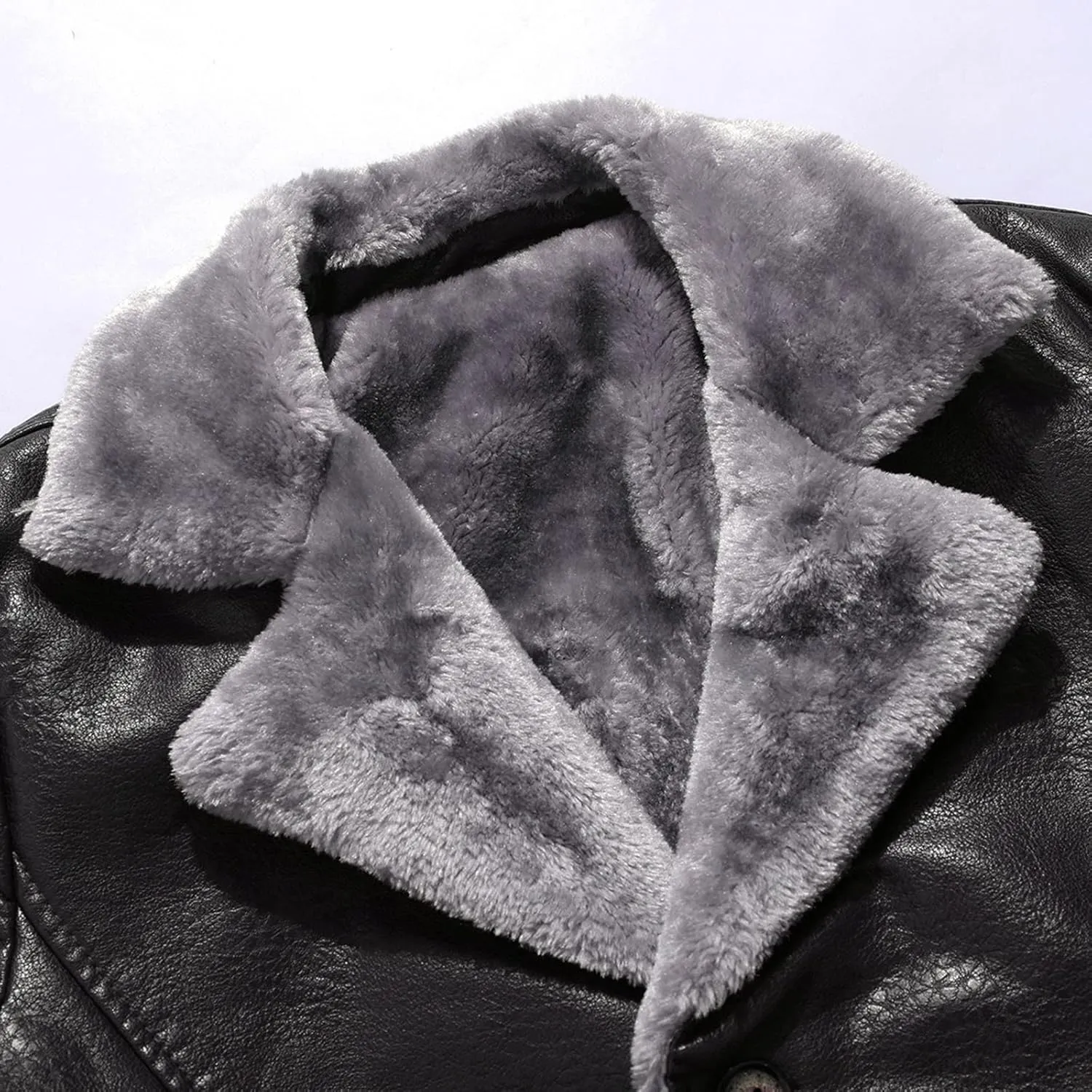 Mens Winter Coat Winter Coat Lapel Collar Long Sleeve Padded Leather Jacket Vintage Thicken Coat Sheepskin Jacket