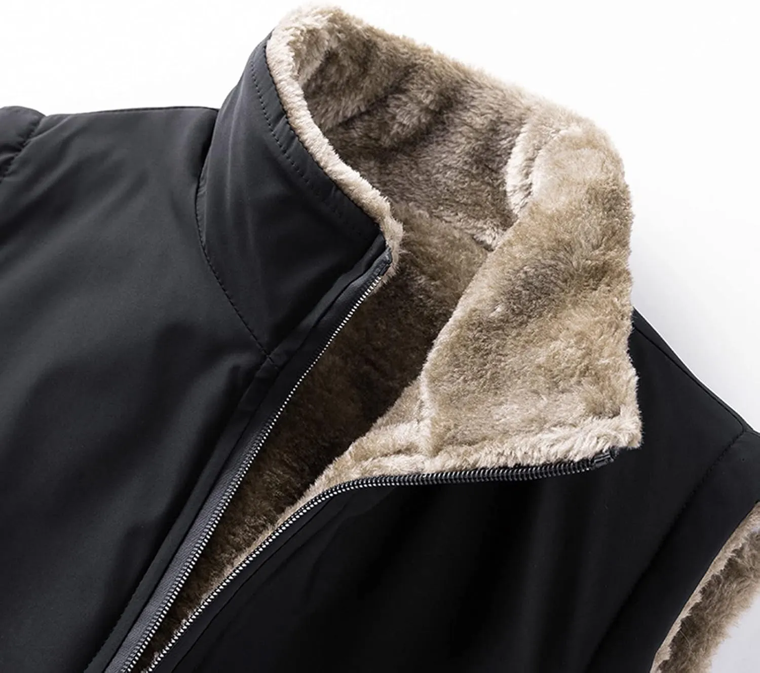 Mens Winter Fleece Lined Vest Zip Up Sleeveless Casual Utility Jacket Vest Sherpa Padded Warm Thick Gilet With Pocket