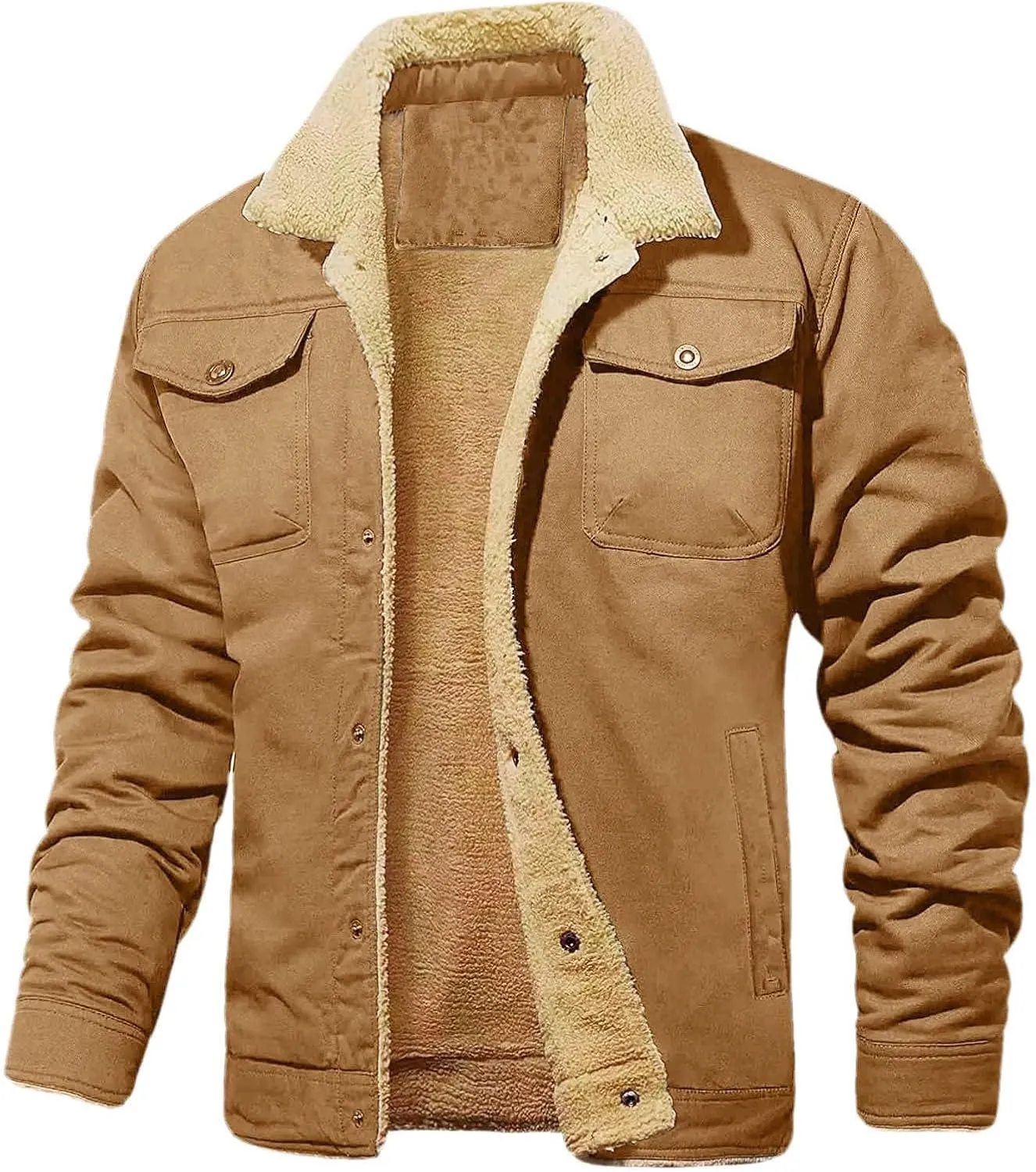 Men's Winter Jacket Thermal Fleece Lined Coat Thick Cotton Sherpa Jacket Long Sleeve Winter Warm Cargo Jackets